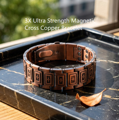 Men s Cross Copper Magnetic Bracelet 3X Ultra Strong Magnets Arthritis Therapy
