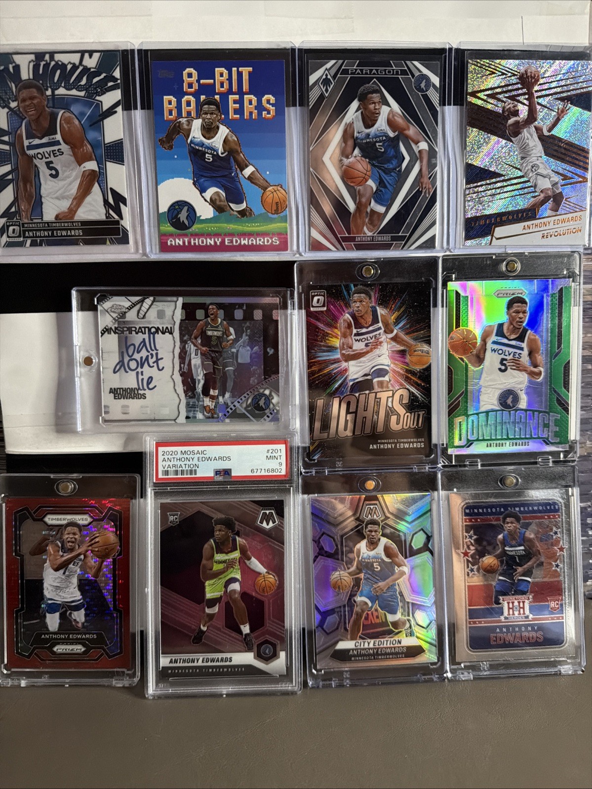Anthony Edwards 11 Card Lot Minnesota Timberwolves #5 PSA 9 Variation #d/299 +++ view 1