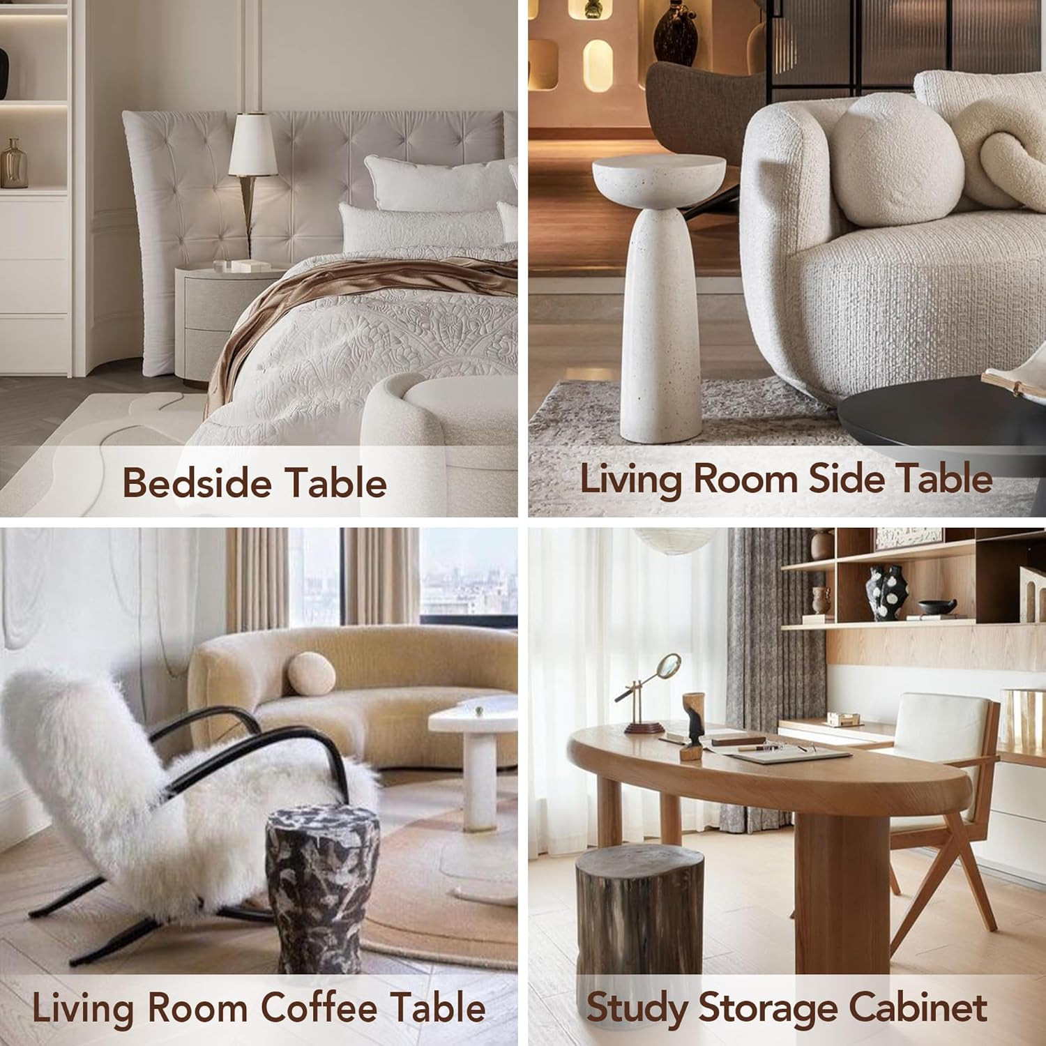 Elegant Walnut Round Nightstands Set of 2 with Sliding Doors & Storage Shelves