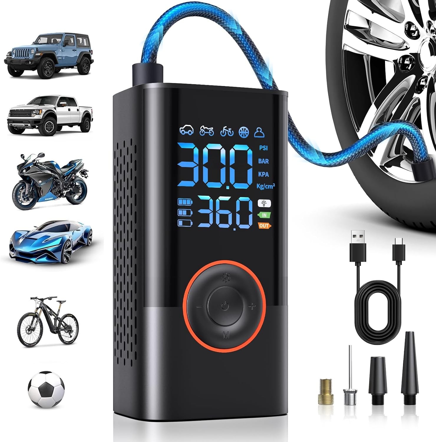Cordless Tyre Inflator Portable Air Compressor 150PSI Digital Gauge Auto
