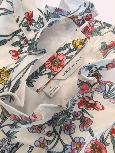 Janie and Jack Jet Ivory Floral Smocked Bubble Sleeve Top Size 7 NEW Ruffle Neck - Picture 10 of 12