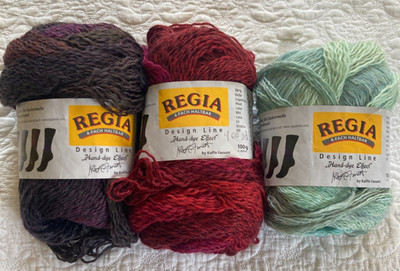 Regia Hand-Dye Sock Yarn - Fuschia, Purple, Green - Wool Blend Destash LOT of 3