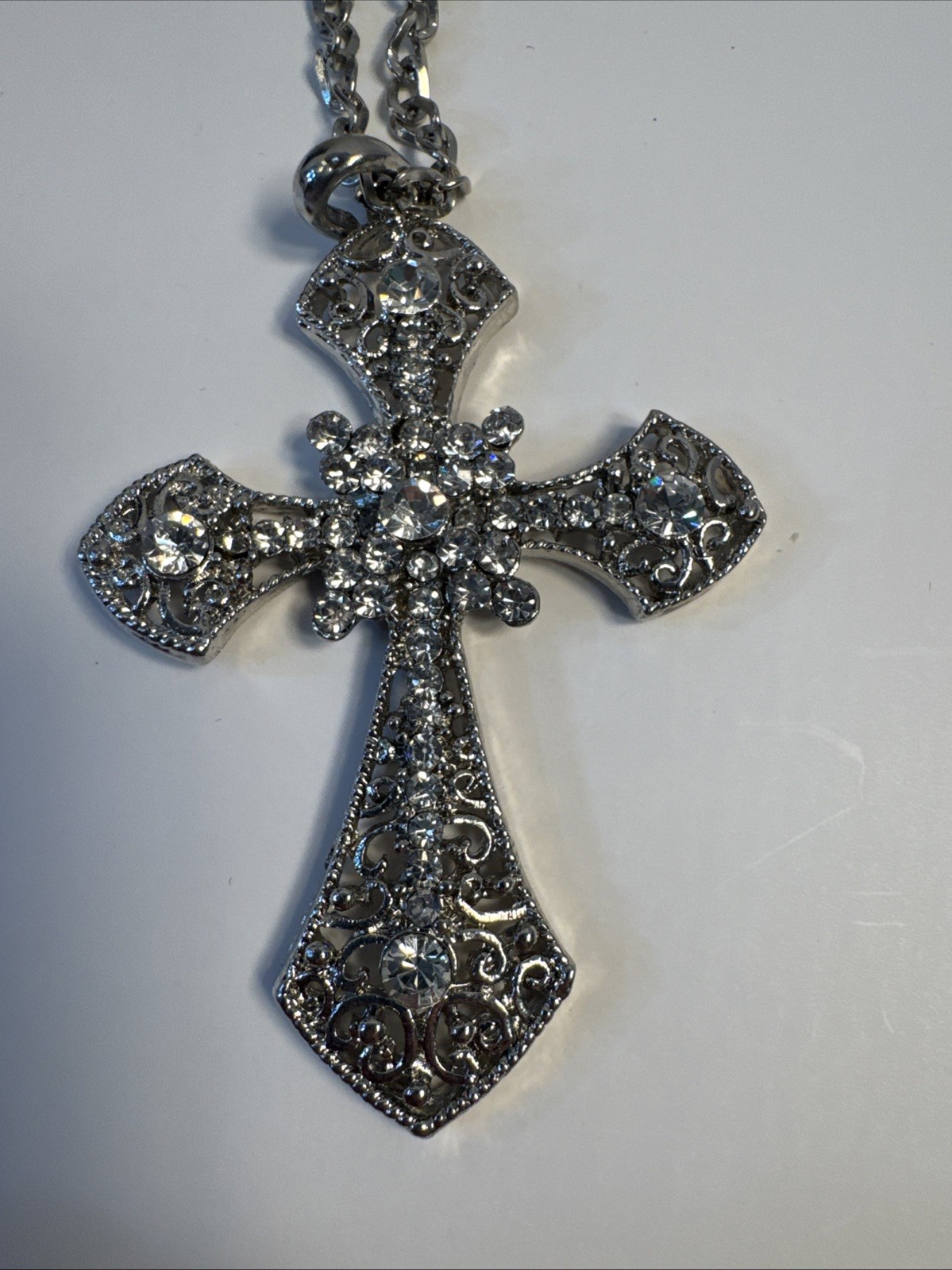 Statement Cross Necklace Silver Tone Religious Go… - image 5
