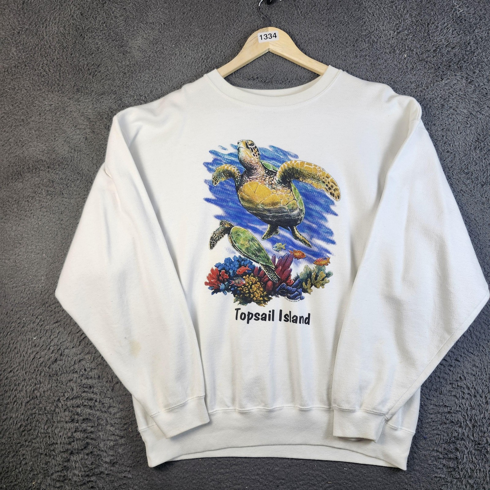 Vintage Topsail Island Sweatshirt Mens XL White Sea Turtle Graphic Made USA 90s