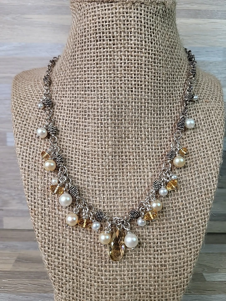 ¡Collar de cadena con cuentas Michael Dawkins de plata de ley, perlas y citrino de 18'! 181 Foto 2 de 4