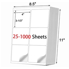 3 1/3" x 4" 6000 Labels 6UP Address Shipping Self Adhesive Ink Jet Laser Sticker