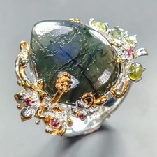 Jewelry ring 34 ct Natural Labradorite Ring 925 Sterling Silver Size 9 /R447482