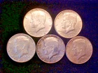 5 Silver 90% Pure Kennedy Half Dollars 1964 FREE S&H Best GENUINE Deal on eBay!