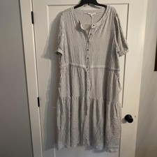 Jane + Delancey Dress Plus 2X Gray Striped Button Front Swing Midi Casual Summer