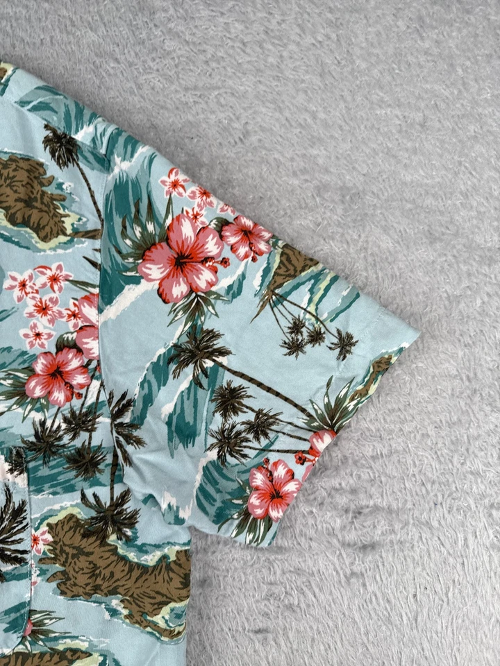 Camisa George Hombre Mediana Azul Rosa Floral Hibisco Abotonada 100% Rayón Hawaiana Foto 2 de 4