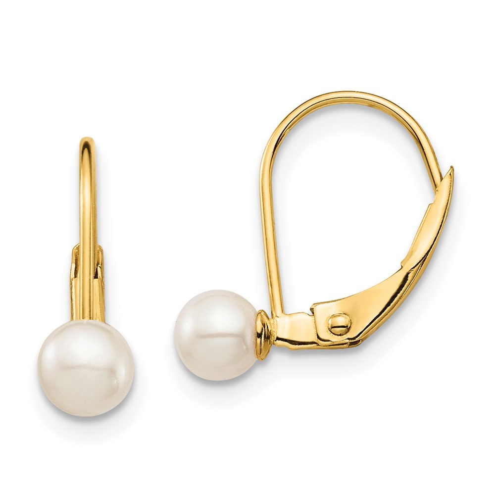 14K Yellow Gold 4-5mm Freshwater Cultured Pearl Leverback Drop & Dangle Earrings