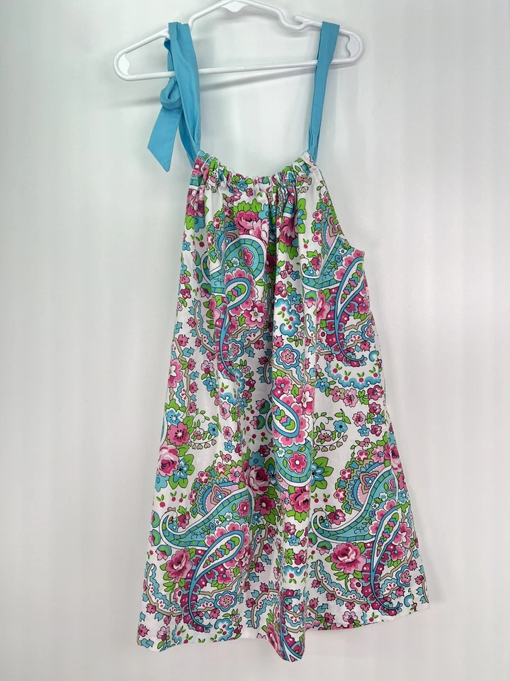 Kelly's Kids blue and pink paisley sundress with bow on one shoulder size 4-5 - Image 2 of 4