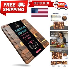Walnut Wood End Grain Cutting Board for Kitchen with Juice Groove, Inner Hand...
