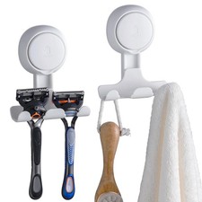 Strong Suction Cup Razor Holder, Shower Storage, Easy Install, White