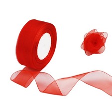 1.5 Inches Wide Sheer Organza Chiffon Ribbon Gift Wrapping Red 50 Yards
