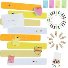 8 PCS Yellow White Bulletin Board Bar Strips 50 Push Pins Felt Cork Wall Decor