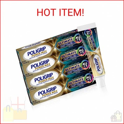Poligrip Power Max Ultimate All-in-1 Denture Adhesive Cream, Zinc Free, 2.2 oz (