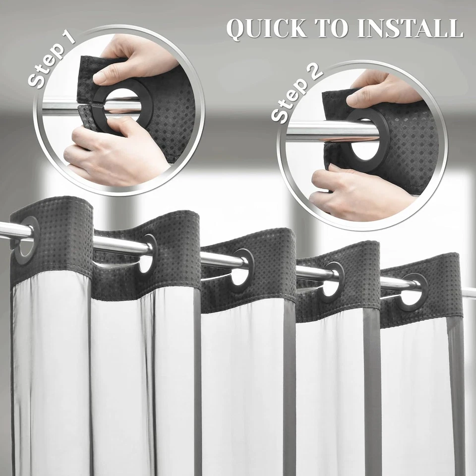 Cortina de ducha sin gancho con forro a presión juego cortina de ducha gofre para baño Foto 2 de 4