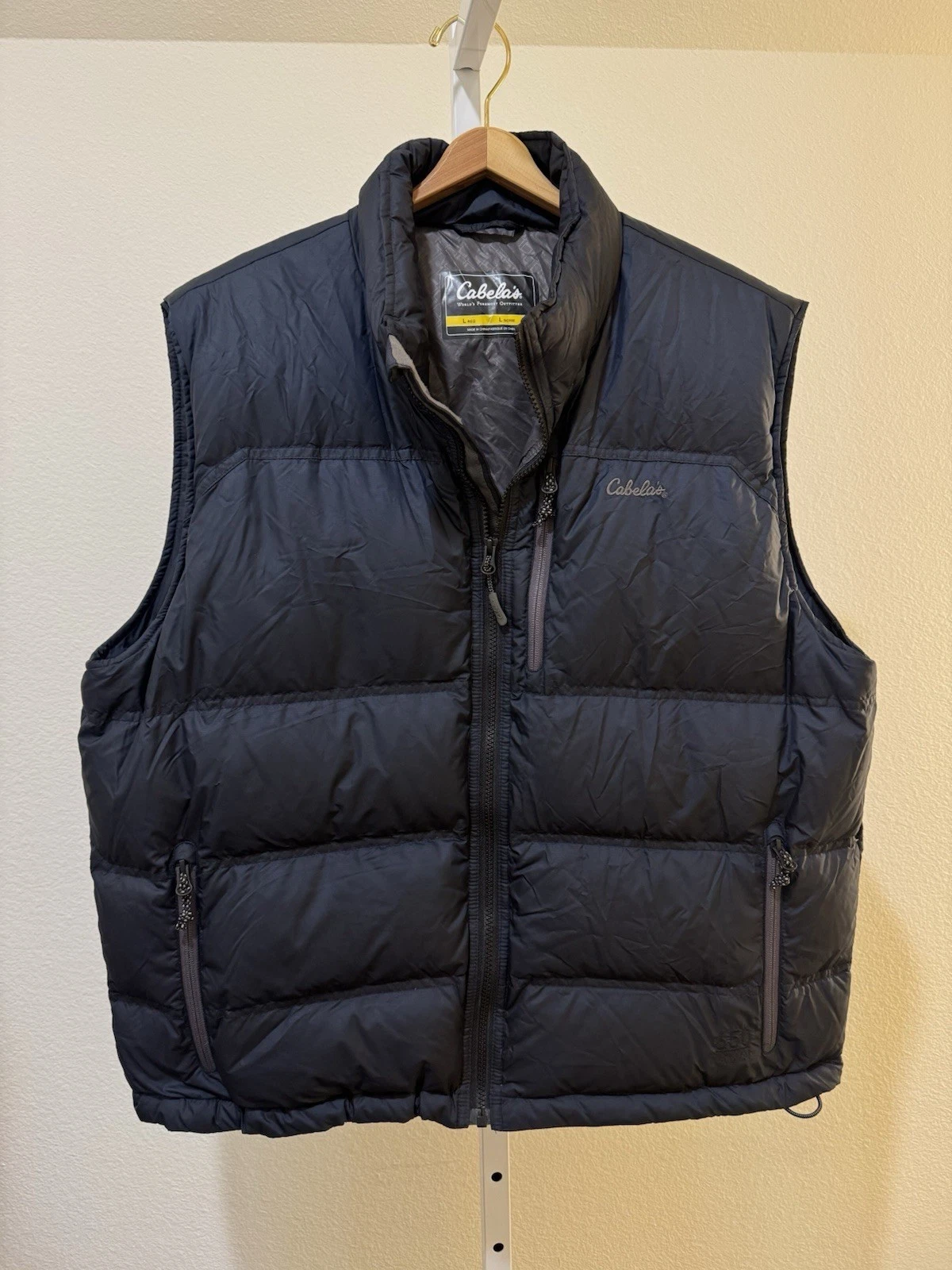 Cabelas Mens Puffer Vest Navy Blue 650 Down Full Zip Outdoor Work Size L