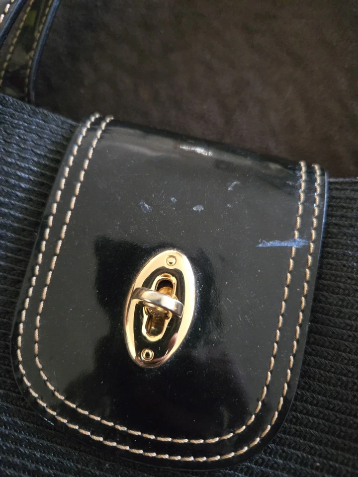 Eric Javits 拉菲亚单肩包 黑色 带金色五金专利边 — 第 2/4 张图片