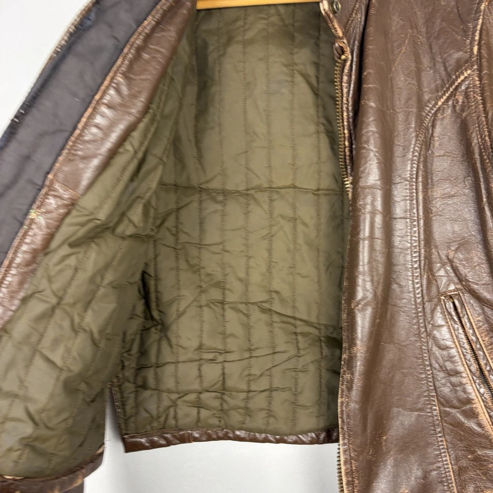 Chaqueta De Colección Años 60-70 Café Racer Cuero Talla 10 Marrón Envejecido Motociclista Leer Foto 4 de 4