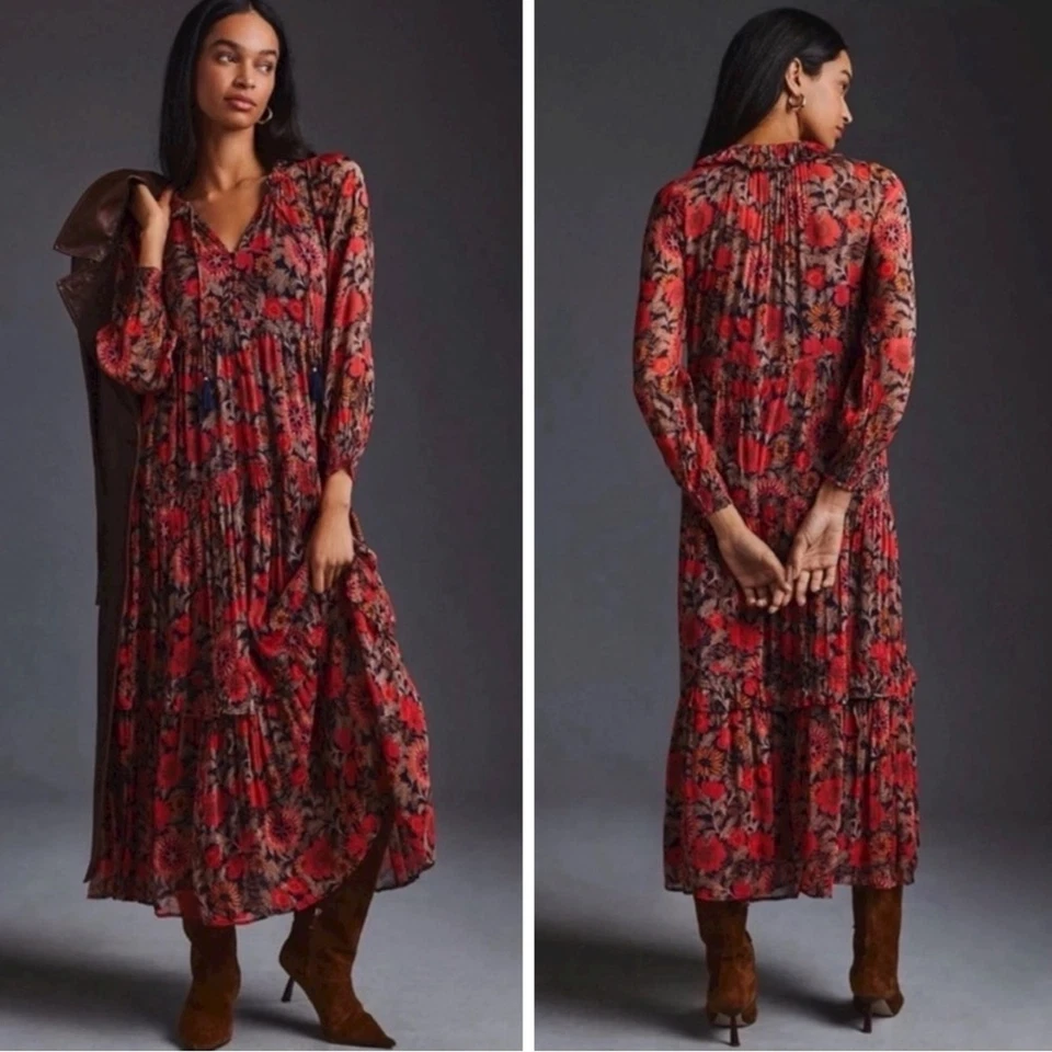 Anthropologie Marais estampado chiffon maxi em motivo vermelho plus size 2X boêmio - Imagem 4 de 4