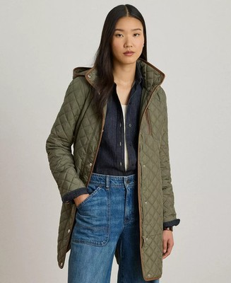 Lauren Ralph Lauren Women Quilted Faux Suede Hooded Winter Coat Warm Jacket
