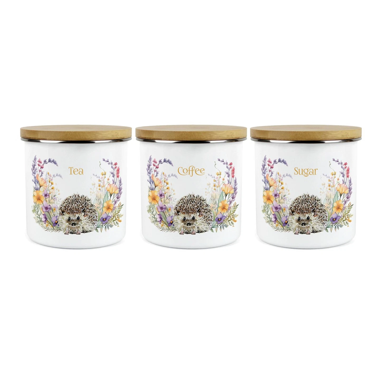 Hedgehog Tea, Coffee & Sugar Storage Canister - Floral Wildlife Kitchen Gifts