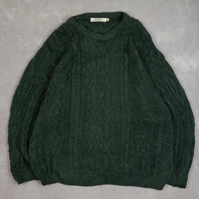 Vintage 90er Zopfmuster Pullover XL Wolle Made in Ireland Damen grün Fischer