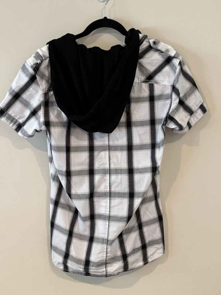 Jeans by Buffalo Plaid Women's Hoodie Shirt Blouse Size S Short Sleeves - Image 4 of 4