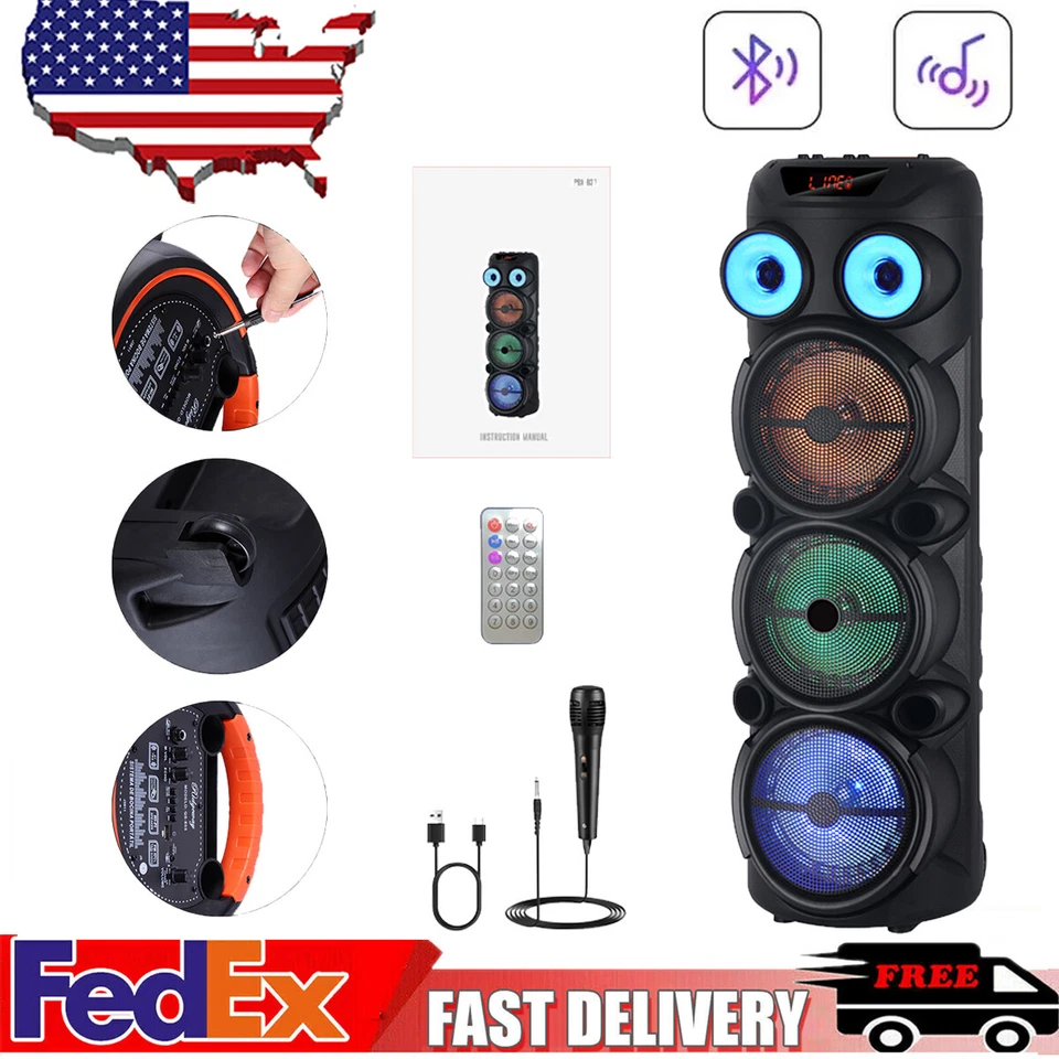 TRIPLE 8" Party Woofer Bluetooth Speaker Karaoke Portable Stereo Heavy Bass Mic