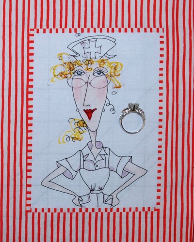 BonEful FABRIC Cotton Quilt Applique Loralie Red White School 911 Nurse Lady USA - Picture 8 of 12