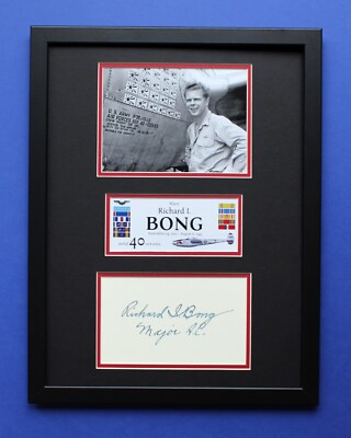 RICHARD I. BONG AUTOGRAPH framed masterly display WW2 USAF Ace of Aces