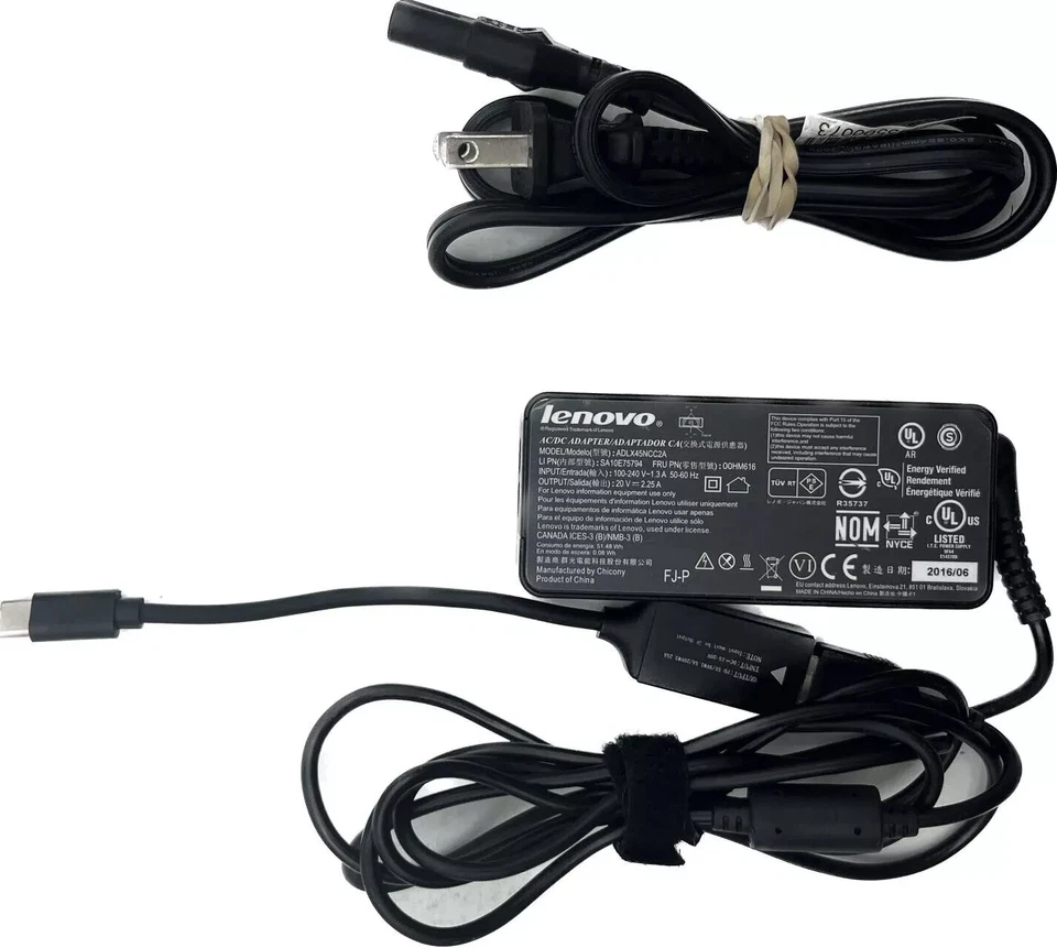 Adaptador de CA para portátil 45W USBC Tipo-C Cargador Lenovo ThinkPad T480 E485 T480S Foto 2 de 4