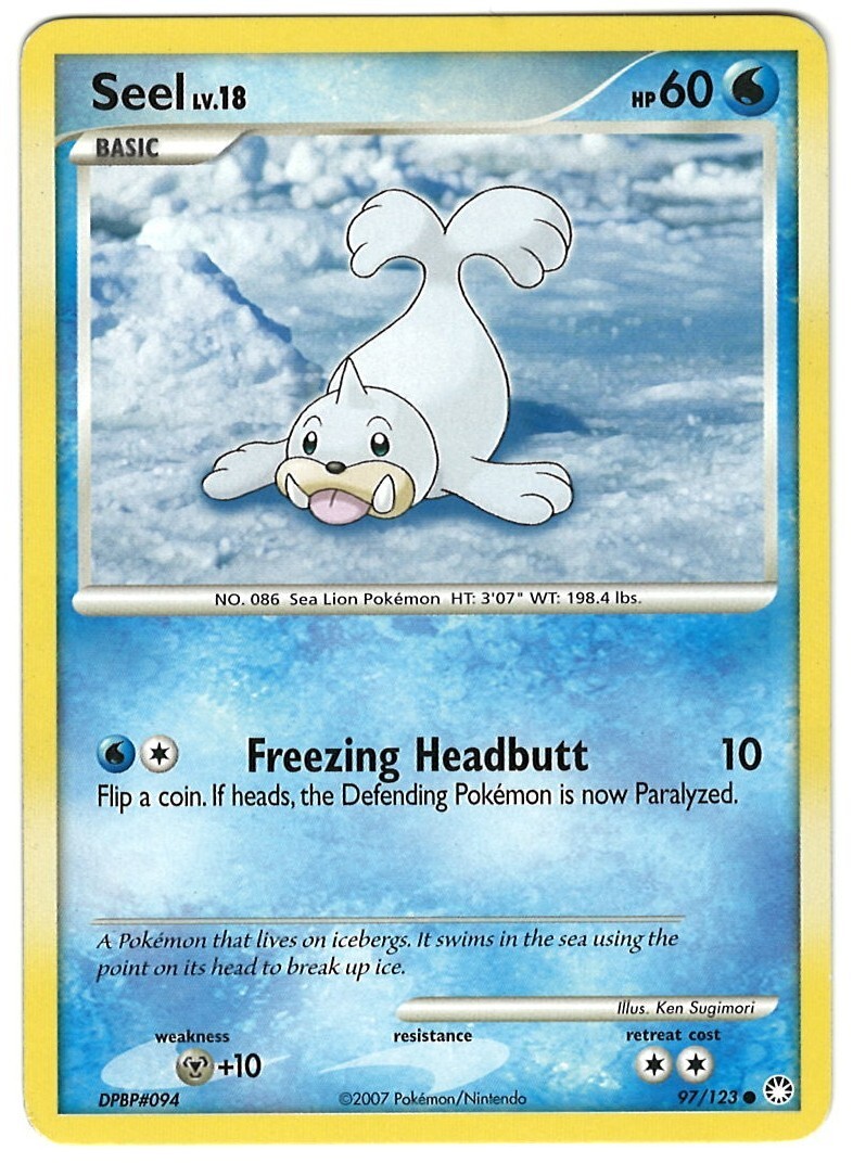 Seel 97/123 Pokemon Card Mysterious Treasures Common 60 HP Near