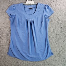 Land's End Top Women Size 6 Fitted Scoop Neck Short Sleeve Blue Poly Work