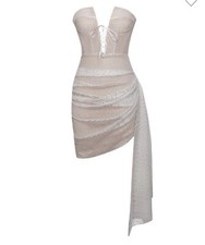 White Mesh Lace Up Draping Dress