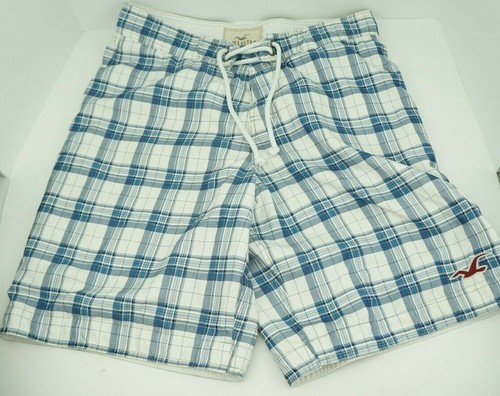 Pantalones cortos de baño/tabla Hollister para hombre a cuadros azules y blancos | eBay