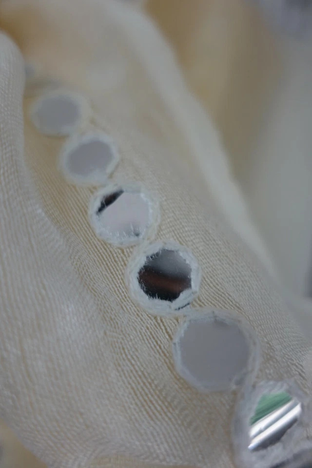 Cream linen silk chunni shawl sarong dupatta Bollywood Indian SKU18000 Foto 3 de 4