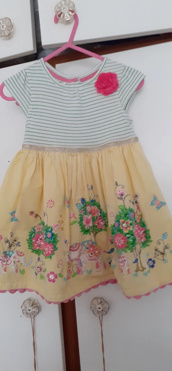 Baby Dress Girls Age 6 12 Months in lemon with Elephants By