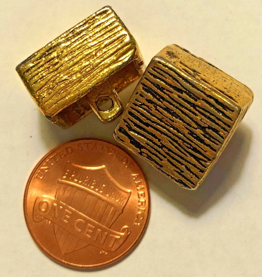 2 Heavy Square Thick Gold Tone Metal Shank Buttons Just Over 5/8" 16.2mm 9698 - Image 2 of 3