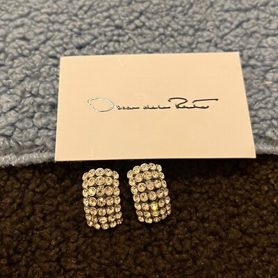 Oscar de la RentaDisco Silvertone & Glass Crystal Hoop Earrings White-Silver