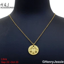 16"+2"925 STERLING SILVER "LIBRA" ZODIAC HORSCOPE GOLD PLATED PENDANT NECKLACE