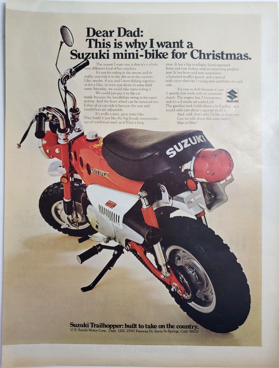 Suzuki Trailhopper Mini Bike Vintage 1970 Ad Magazine Print Suzuki Trailhopper Mini Bike Vintage 1970 Ad Magazine Print