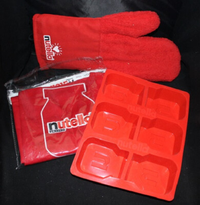 NEU!!! 3er SET NUTELLA - SILIKON BACKFORM - HANDSCHUH - SCHÜRZE ROT - NEU