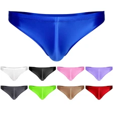 Mens Metallic Shiny Underwear Low Rise Pouch Bikini Briefs Glossy Swim Trunks