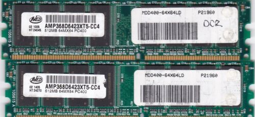 1GB 2x512MB PC-3200 DDR-400 AVED AMP368D6423XT5-CC4 DDR1 ELPIDA Desktop Ram Kit - Zdjęcie 1 z 2