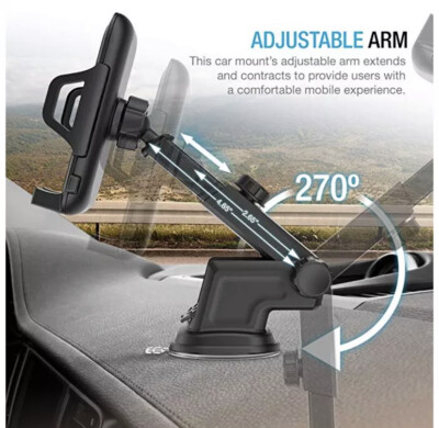 Car Phone Mount Holder Adjustable Telescopic Arm with Cradle for Dashboard