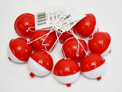 10 Eagle Claw Fishing Tackle Snap-On Round Floats, Red/White, 2'' 07140-006