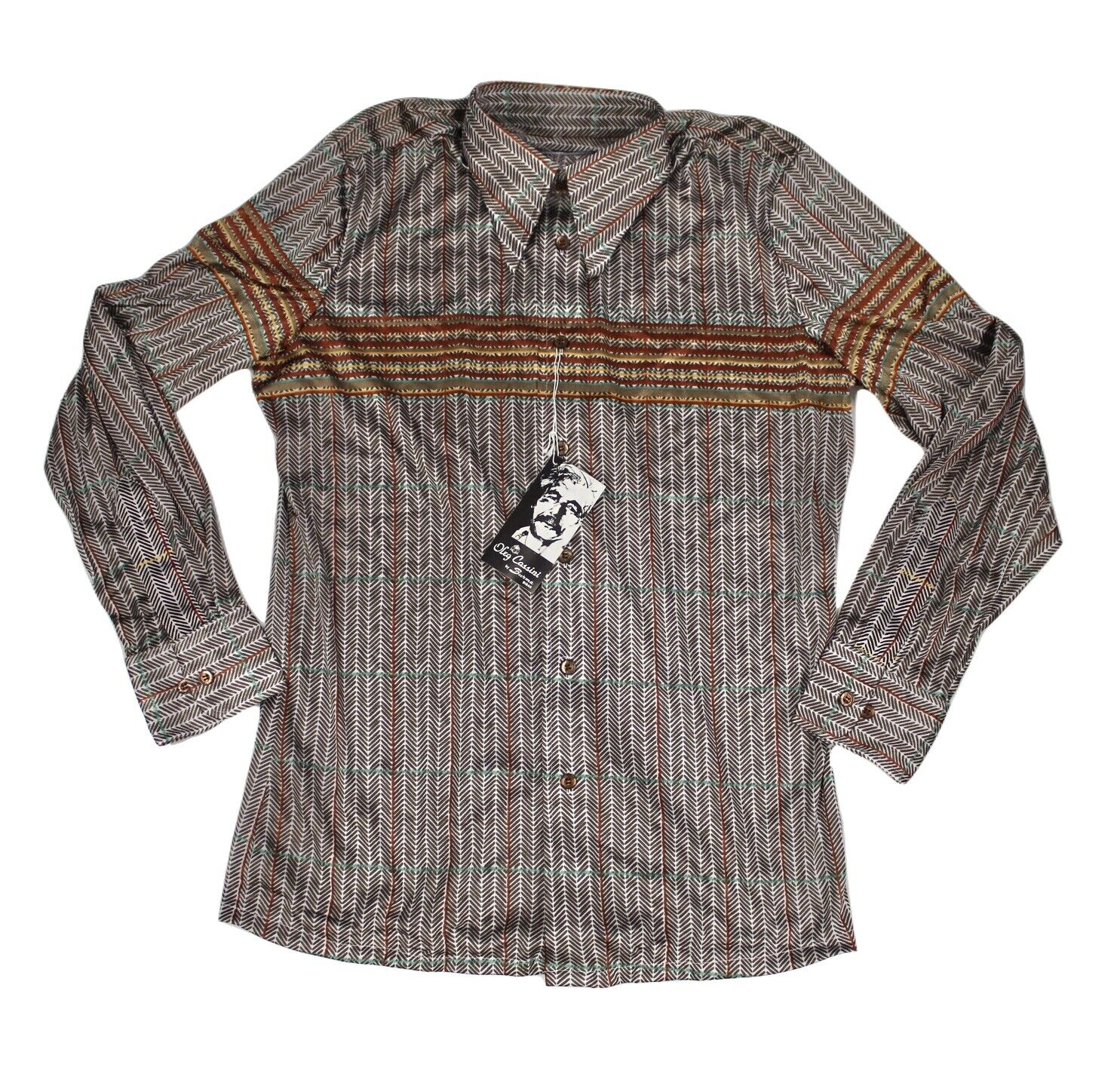 OLEG CASSINI 70s MENS Shirt M L Herringbone Nylon… - image 1